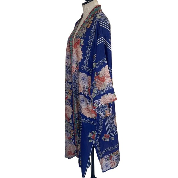Johnny Was Womens Kimono Size XL Multicolor Blati Floral Side Slits Pure Silk - Picture 2 of 15